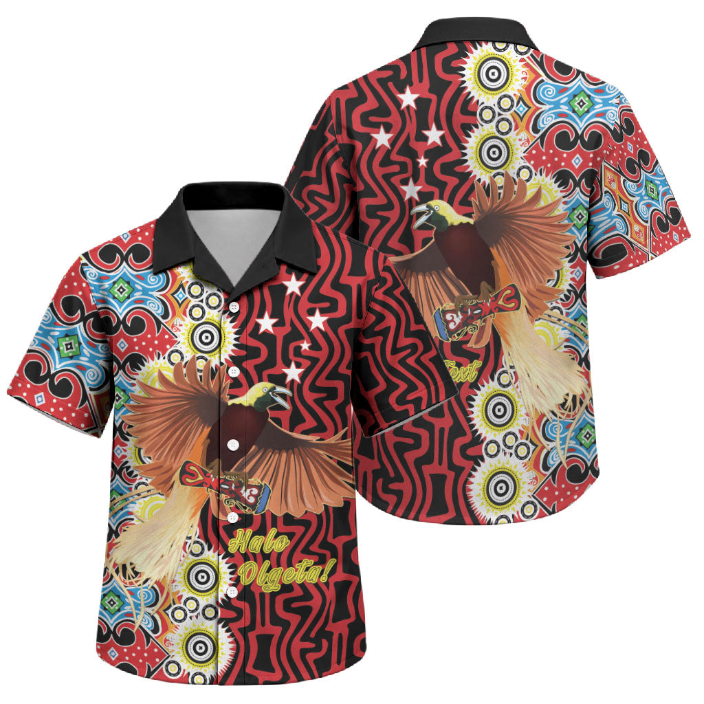 Personalised Papua New Guinea Pidgin Language Week Family Matching Summer Maxi Dress and Hawaiian Shirt Halo Olgeta Tok Pisin Wik Bird Of Paradise Oro Batik LT22 Son's Shirt Red - Polynesian Pride