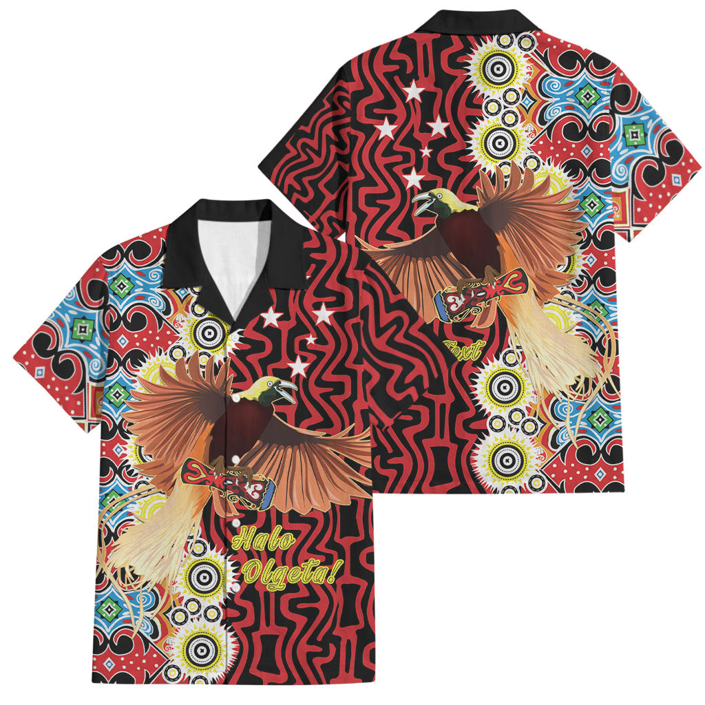 Personalised Papua New Guinea Pidgin Language Week Family Matching Tank Maxi Dress and Hawaiian Shirt Halo Olgeta Tok Pisin Wik Bird Of Paradise Oro Batik LT22 Dad's Shirt - Short Sleeve Red - Polynesian Pride