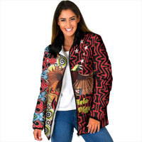 Personalised Papua New Guinea Pidgin Language Week Padded Jacket Halo Olgeta Tok Pisin Wik Bird Of Paradise Oro Batik LT22 Women Red - Polynesian Pride
