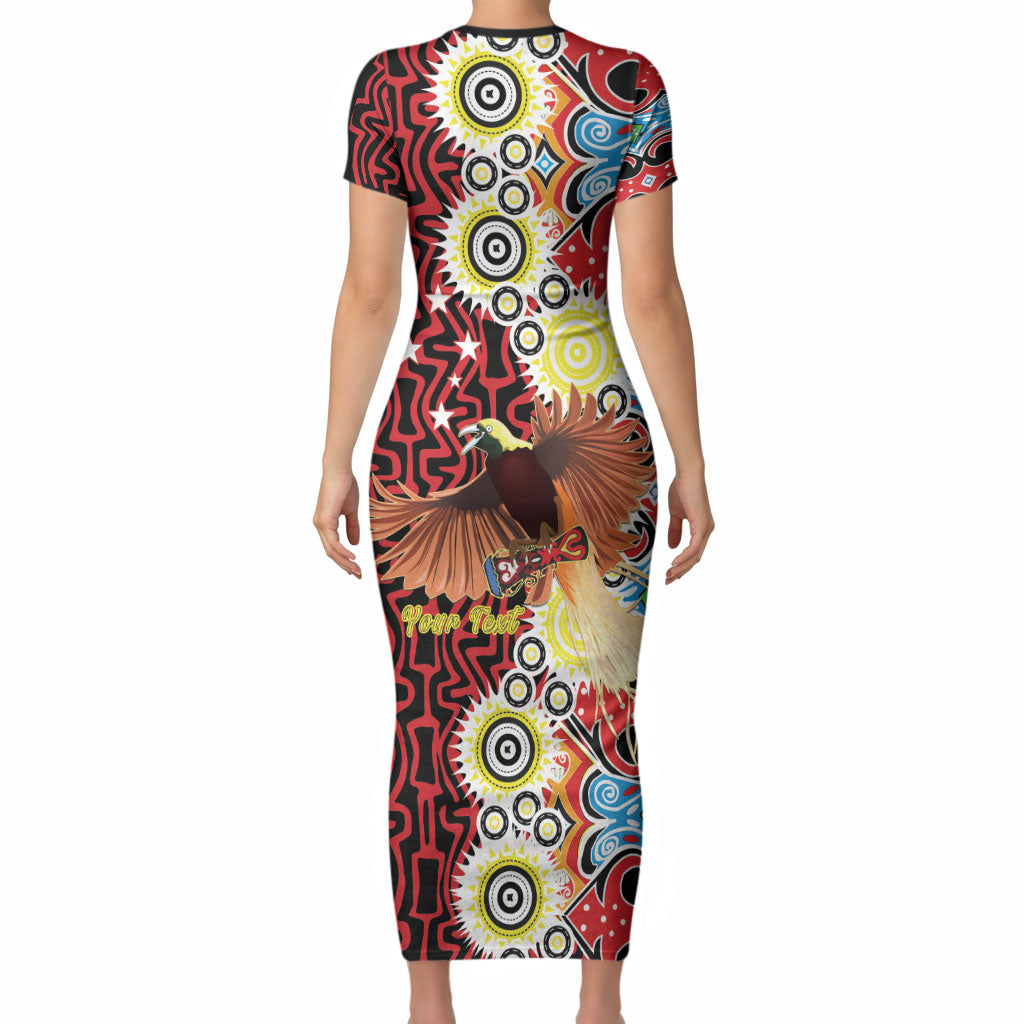 Personalised Papua New Guinea Pidgin Language Week Short Sleeve Bodycon Dress Halo Olgeta Tok Pisin Wik Bird Of Paradise Oro Batik LT22 - Polynesian Pride