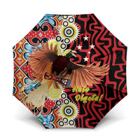 Papua New Guinea Pidgin Language Week Umbrella Halo Olgeta Tok Pisin Wik Bird Of Paradise Oro Batik LT22 One Size Folded 11.42 inch Opened Diameter 37.4 inch Red - Polynesian Pride
