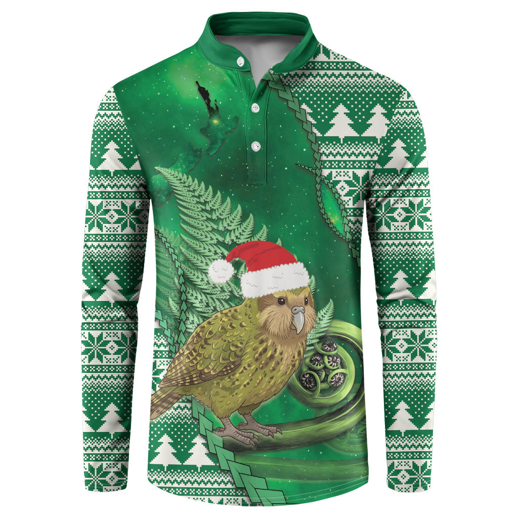 New Zealand Kakapo Christmas In July Button Sweatshirt Silver Fern Santa Xmas Green Color