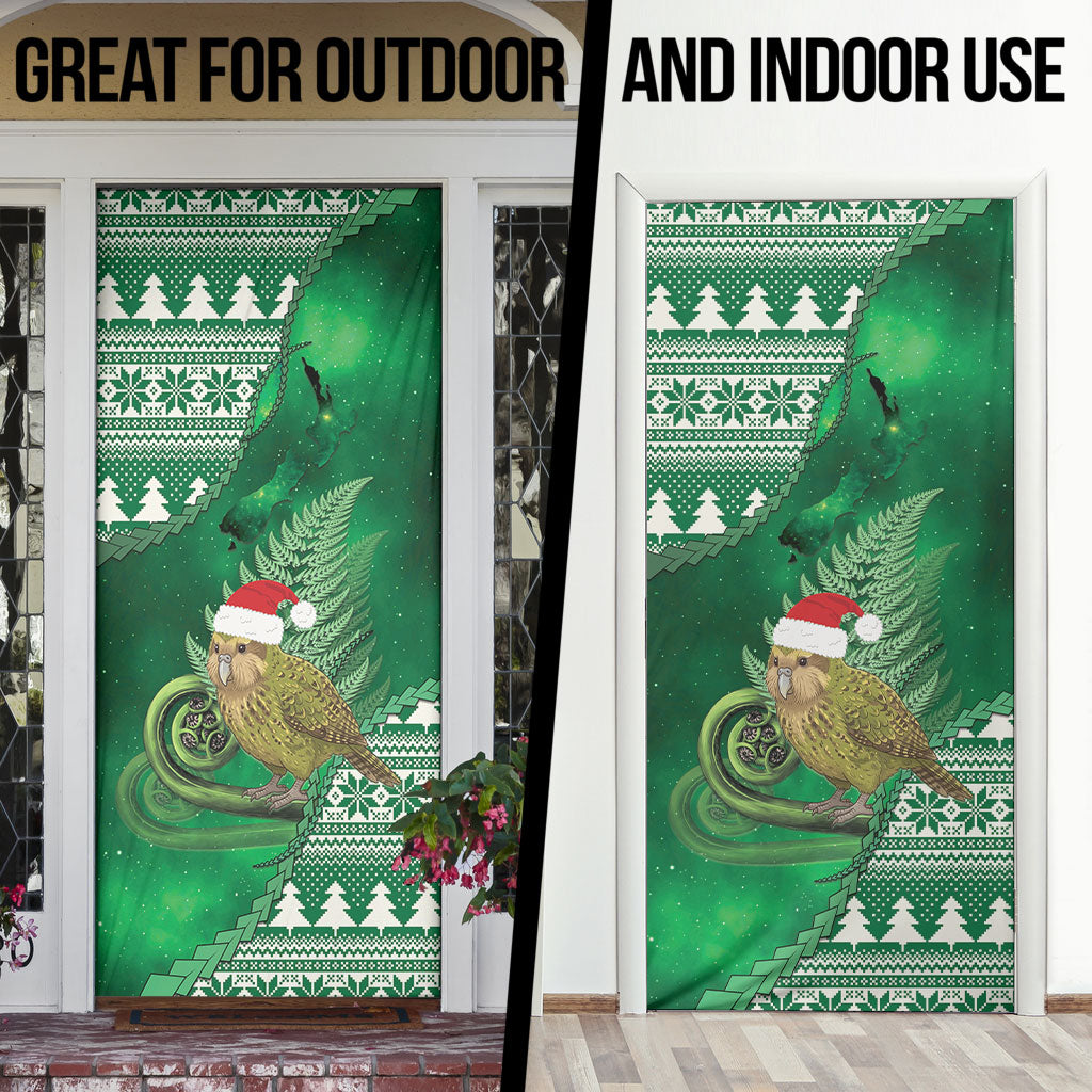 New Zealand Kakapo Christmas In July Door Cover Silver Fern Santa Xmas Green Color