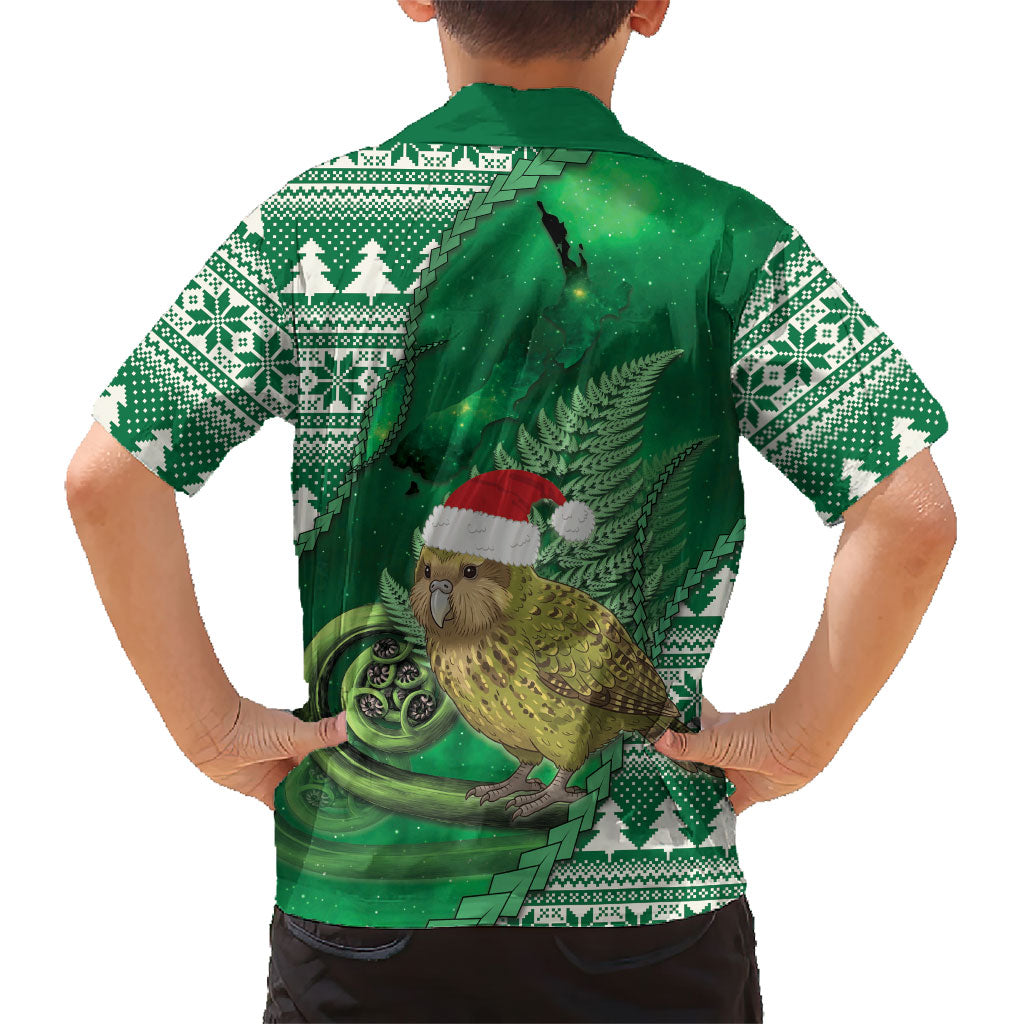 New Zealand Kakapo Christmas In July Family Matching Long Sleeve Bodycon Dress and Hawaiian Shirt Silver Fern Santa Xmas Green Color LT22 - Polynesian Pride