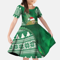 New Zealand Kakapo Christmas In July Family Matching Off The Shoulder Long Sleeve Dress and Hawaiian Shirt Silver Fern Santa Xmas Green Color