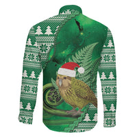 New Zealand Kakapo Christmas In July Family Matching Off The Shoulder Long Sleeve Dress and Hawaiian Shirt Silver Fern Santa Xmas Green Color