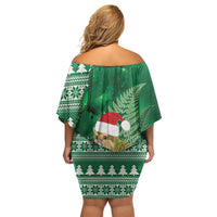 New Zealand Kakapo Christmas In July Family Matching Off Shoulder Short Dress and Hawaiian Shirt Silver Fern Santa Xmas Green Color