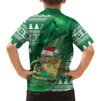 New Zealand Kakapo Christmas In July Family Matching Short Sleeve Bodycon Dress and Hawaiian Shirt Silver Fern Santa Xmas Green Color LT22 - Polynesian Pride