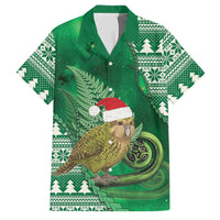 New Zealand Kakapo Christmas In July Family Matching Short Sleeve Bodycon Dress and Hawaiian Shirt Silver Fern Santa Xmas Green Color LT22 Dad's Shirt - Short Sleeve Green - Polynesian Pride