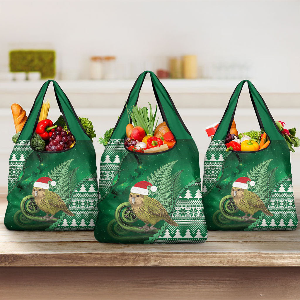 New Zealand Kakapo Christmas In July Grocery Bag Silver Fern Santa Xmas Green Color
