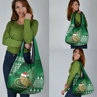 New Zealand Kakapo Christmas In July Grocery Bag Silver Fern Santa Xmas Green Color