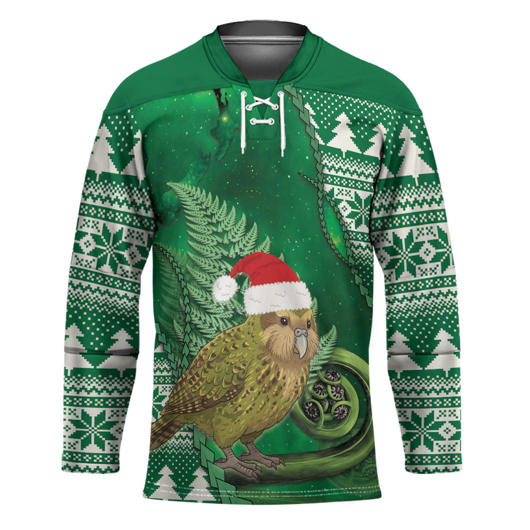 New Zealand Kakapo Christmas In July Hockey Jersey Silver Fern Santa Xmas Green Color