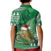 New Zealand Kakapo Christmas In July Kid Polo Shirt Silver Fern Santa Xmas Green Color