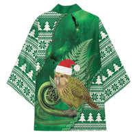 New Zealand Kakapo Christmas In July Kimono Silver Fern Santa Xmas Green Color