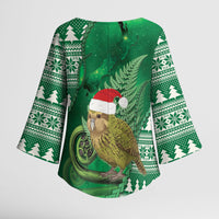 New Zealand Kakapo Christmas In July Kimono Sleeve Blouse Silver Fern Santa Xmas Green Color
