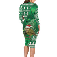 New Zealand Kakapo Christmas In July Long Sleeve Bodycon Dress Silver Fern Santa Xmas Green Color