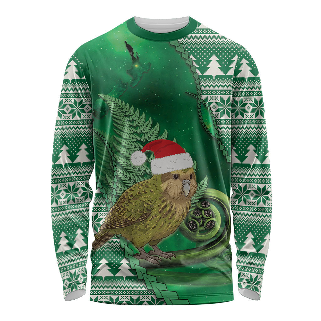 New Zealand Kakapo Christmas In July Long Sleeve Shirt Silver Fern Santa Xmas Green Color LT22 Unisex Green - Polynesian Pride