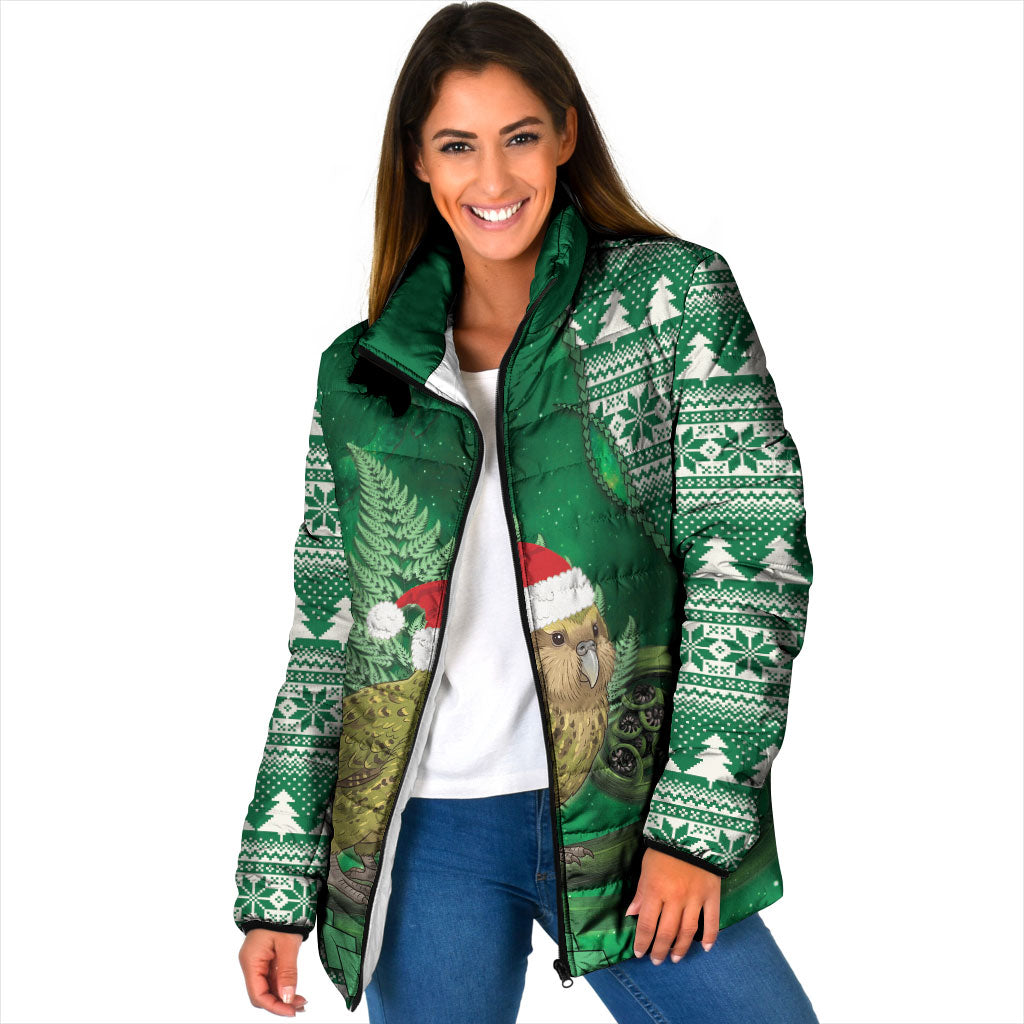 New Zealand Kakapo Christmas In July Padded Jacket Silver Fern Santa Xmas Green Color