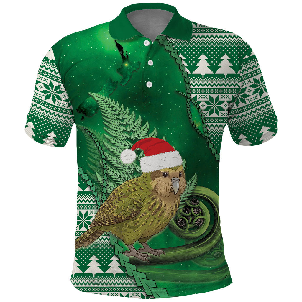New Zealand Kakapo Christmas In July Polo Shirt Silver Fern Santa Xmas Green Color