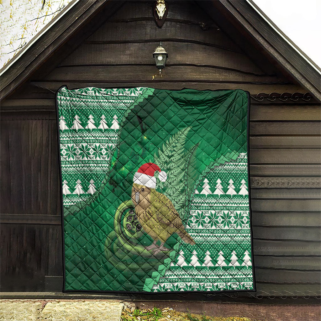 New Zealand Kakapo Christmas In July Quilt Silver Fern Santa Xmas Green Color