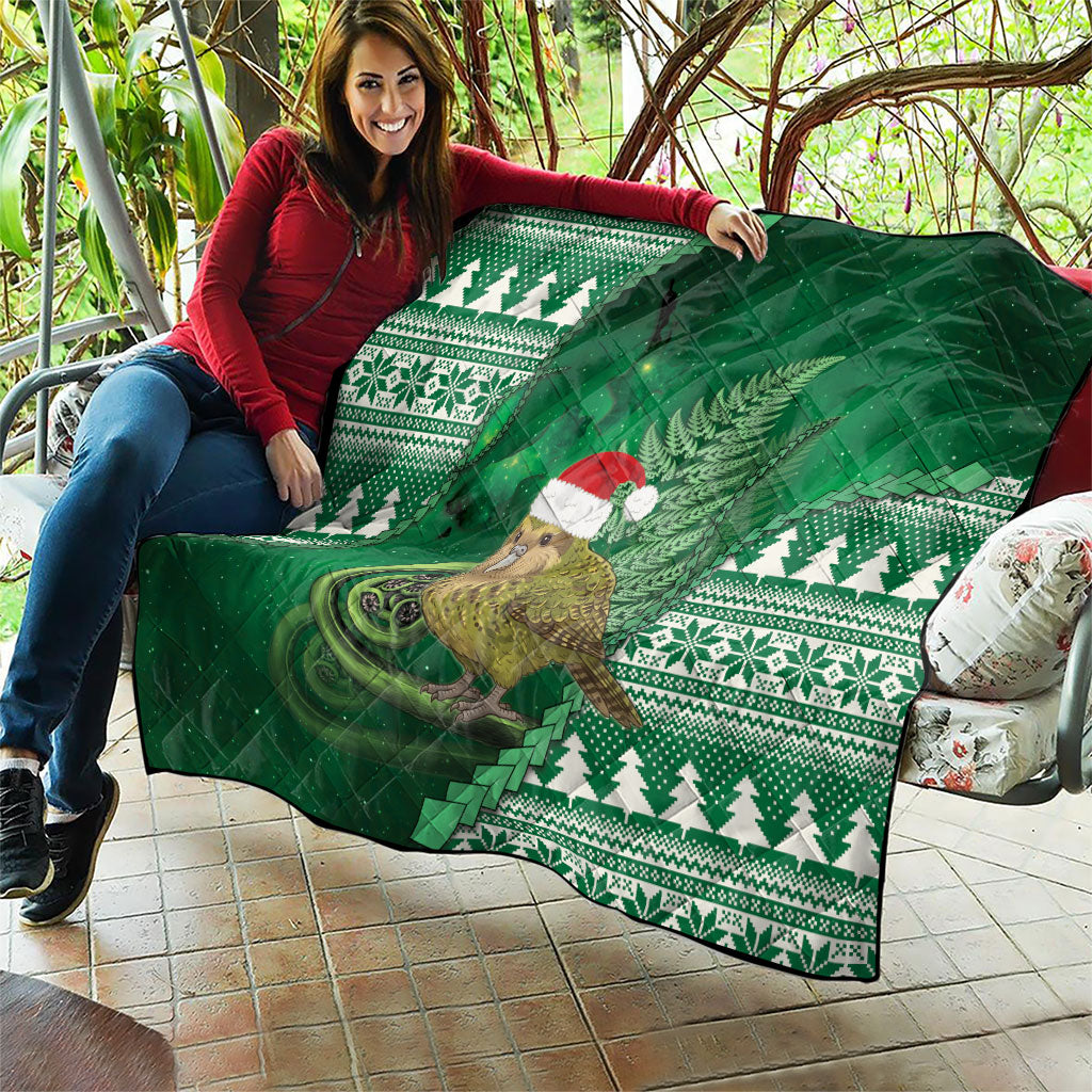New Zealand Kakapo Christmas In July Quilt Silver Fern Santa Xmas Green Color