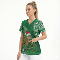 New Zealand Kakapo Christmas In July Scrub Top Silver Fern Santa Xmas Green Color