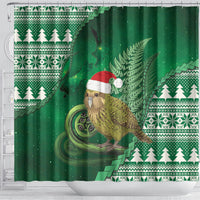 New Zealand Kakapo Christmas In July Shower Curtain Silver Fern Santa Xmas Green Color