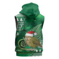 New Zealand Kakapo Christmas In July Sleeveless Hoodie Silver Fern Santa Xmas Green Color