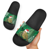 New Zealand Kakapo Christmas In July Slide Sandals Silver Fern Santa Xmas Green Color