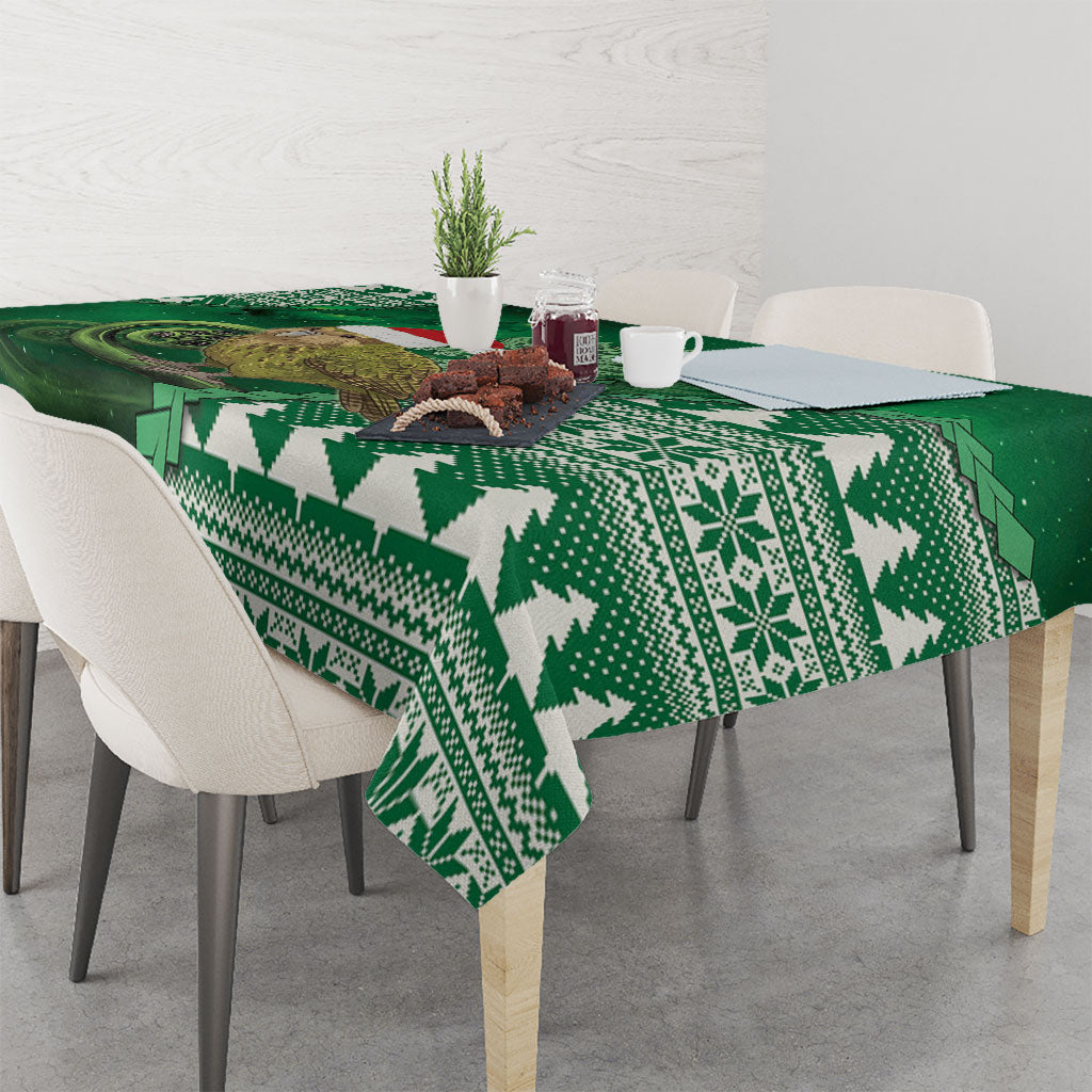 New Zealand Kakapo Christmas In July Tablecloth Silver Fern Santa Xmas Green Color