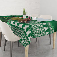 New Zealand Kakapo Christmas In July Tablecloth Silver Fern Santa Xmas Green Color
