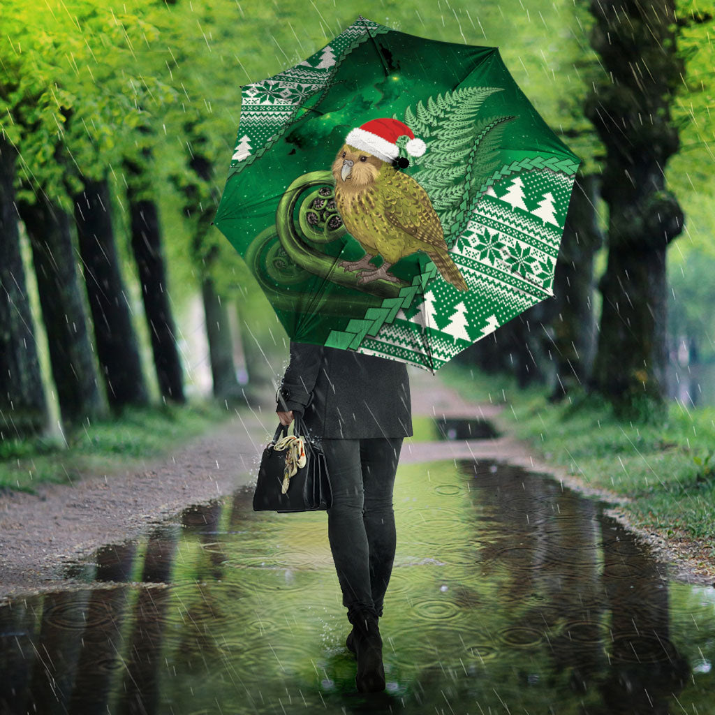 New Zealand Kakapo Christmas In July Umbrella Silver Fern Santa Xmas Green Color