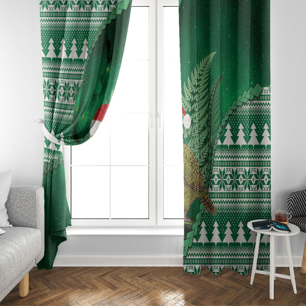 New Zealand Kakapo Christmas In July Window Curtain Silver Fern Santa Xmas Green Color