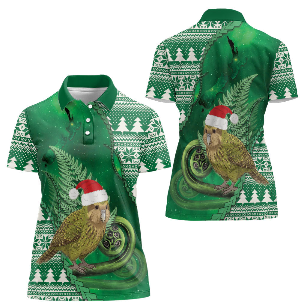 New Zealand Kakapo Christmas In July Women Polo Shirt Silver Fern Santa Xmas Green Color