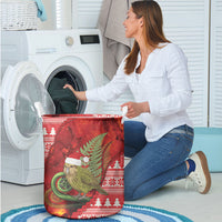 New Zealand Kakapo Christmas In July Laundry Basket Silver Fern Santa Xmas Red Color