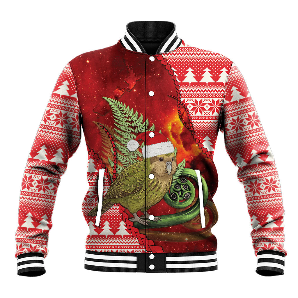 New Zealand Kakapo Christmas In July Baseball Jacket Silver Fern Santa Xmas Red Color LT22 Unisex Red - Polynesian Pride