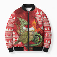 New Zealand Kakapo Christmas In July Bomber Puffer Jacket Silver Fern Santa Xmas Red Color