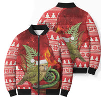New Zealand Kakapo Christmas In July Bomber Puffer Jacket Silver Fern Santa Xmas Red Color