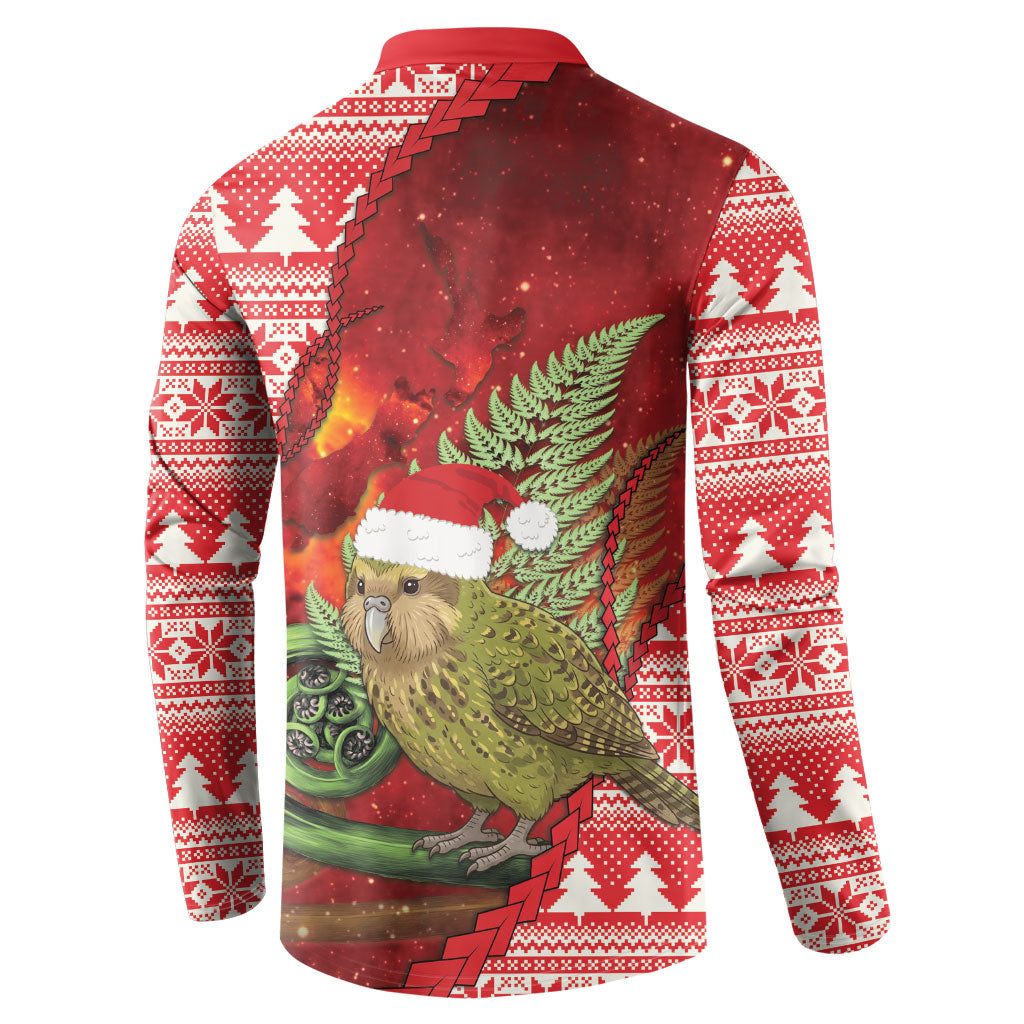 New Zealand Kakapo Christmas In July Button Sweatshirt Silver Fern Santa Xmas Red Color