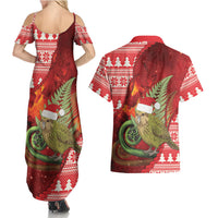 New Zealand Kakapo Christmas In July Couples Matching Summer Maxi Dress and Hawaiian Shirt Silver Fern Santa Xmas Red Color