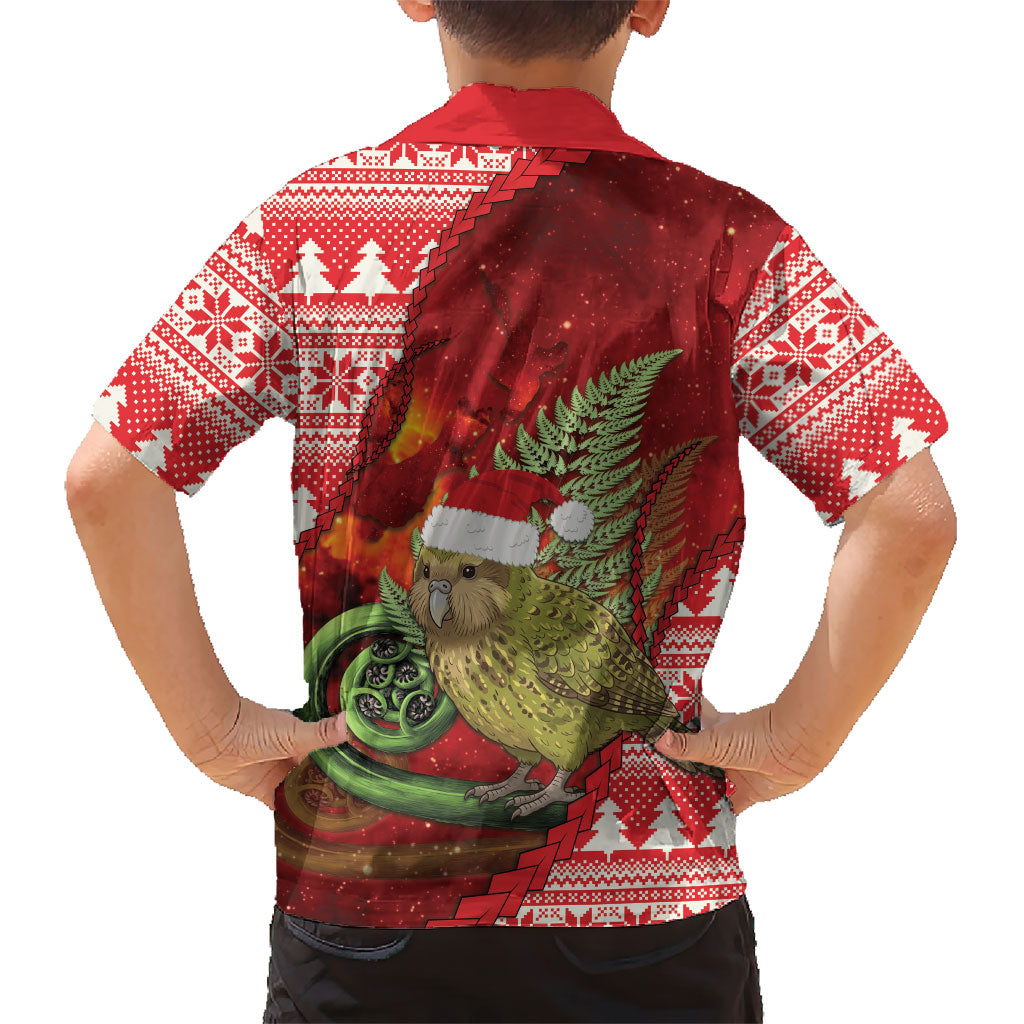 New Zealand Kakapo Christmas In July Family Matching Long Sleeve Bodycon Dress and Hawaiian Shirt Silver Fern Santa Xmas Red Color