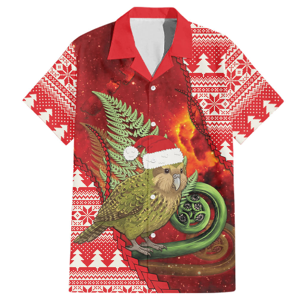 New Zealand Kakapo Christmas In July Family Matching Off The Shoulder Long Sleeve Dress and Hawaiian Shirt Silver Fern Santa Xmas Red Color