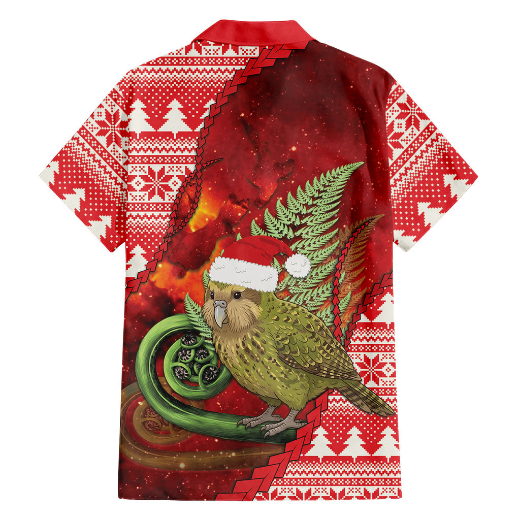 New Zealand Kakapo Christmas In July Family Matching Off Shoulder Short Dress and Hawaiian Shirt Silver Fern Santa Xmas Red Color