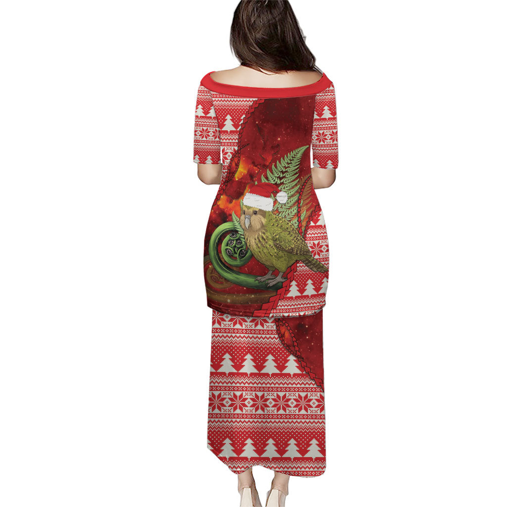 New Zealand Kakapo Christmas In July Family Matching Puletasi and Hawaiian Shirt Silver Fern Santa Xmas Red Color