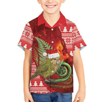 New Zealand Kakapo Christmas In July Family Matching Puletasi and Hawaiian Shirt Silver Fern Santa Xmas Red Color
