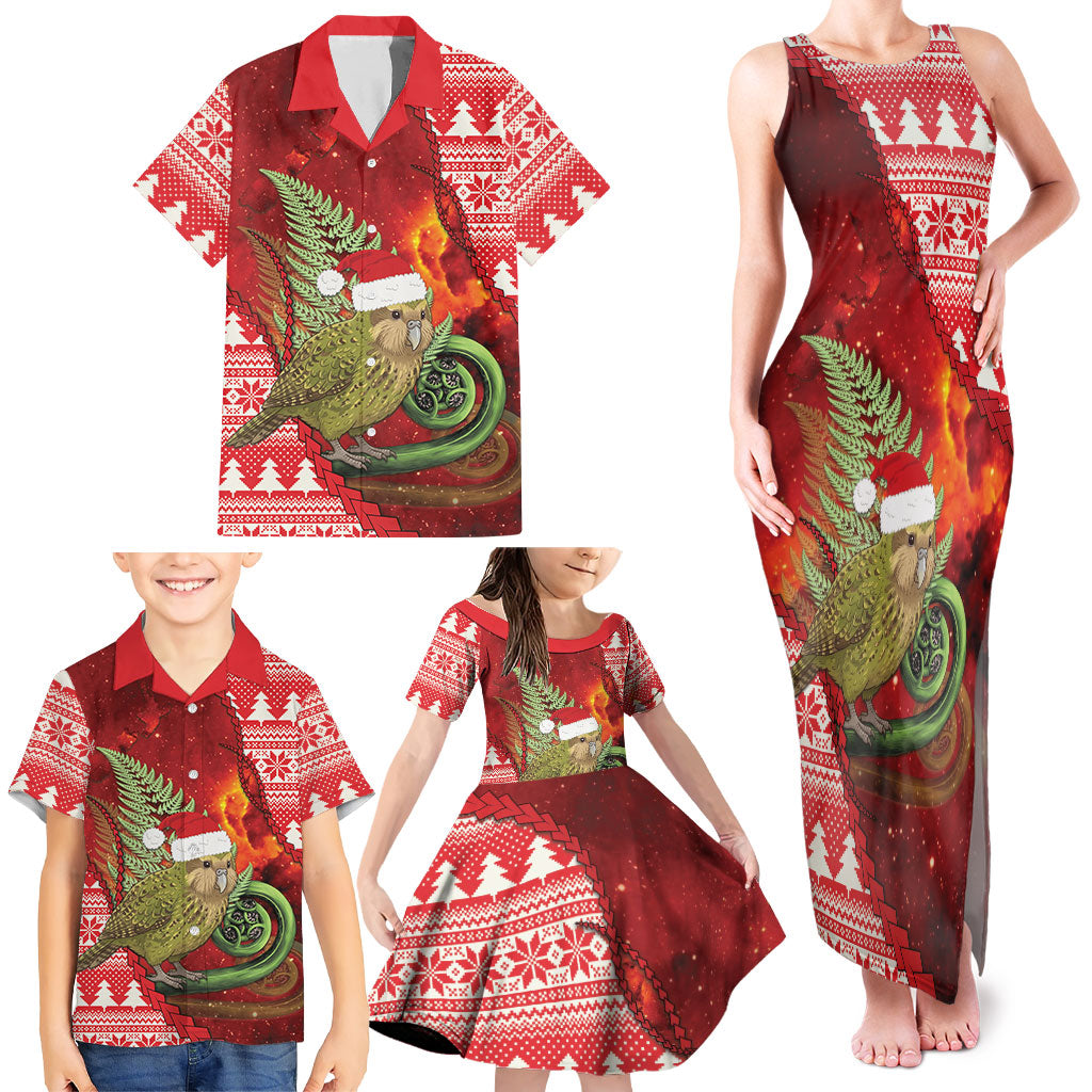 New Zealand Kakapo Christmas In July Family Matching Tank Maxi Dress and Hawaiian Shirt Silver Fern Santa Xmas Red Color LT22 - Polynesian Pride