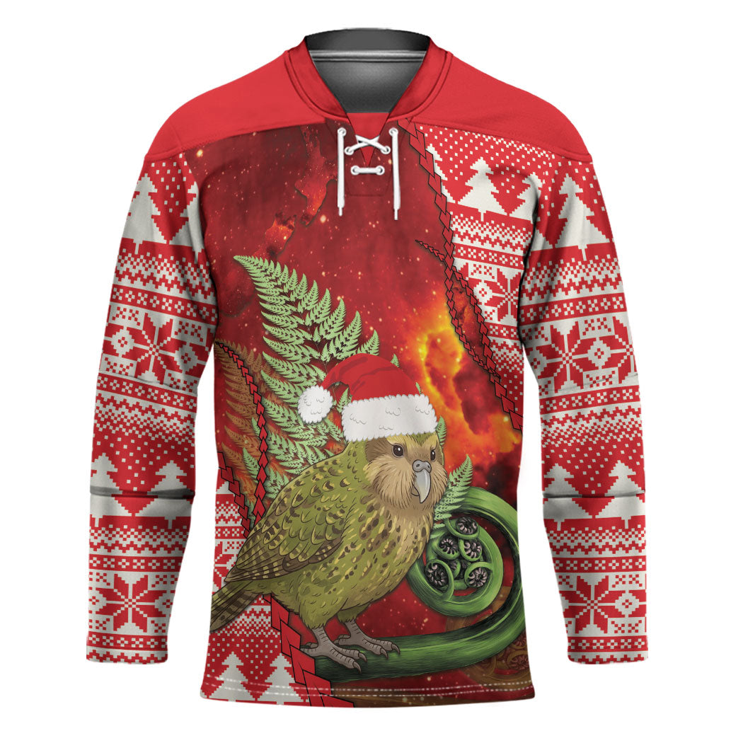 New Zealand Kakapo Christmas In July Hockey Jersey Silver Fern Santa Xmas Red Color