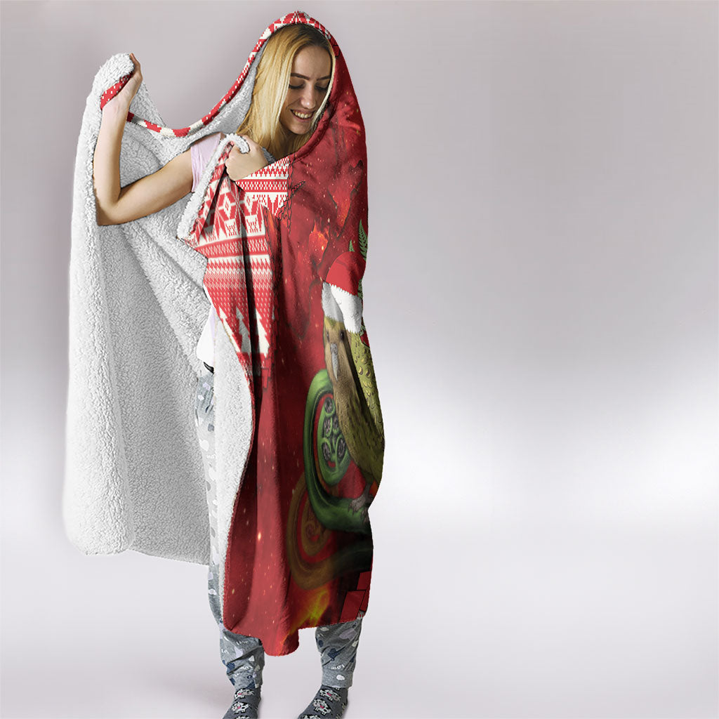 New Zealand Kakapo Christmas In July Hooded Blanket Silver Fern Santa Xmas Red Color