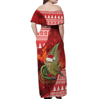 New Zealand Kakapo Christmas In July Off Shoulder Maxi Dress Silver Fern Santa Xmas Red Color