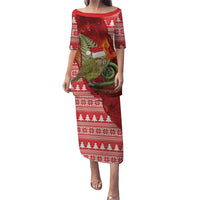 New Zealand Kakapo Christmas In July Puletasi Silver Fern Santa Xmas Red Color
